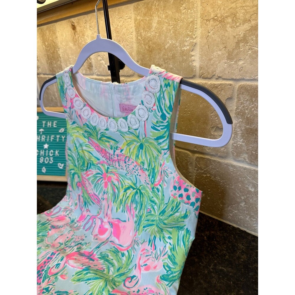 Lilly Pulitzer Girls Mini Lottie Dress One in a Chameleon 12 Tropical Flamingo - Picture 3 of 11